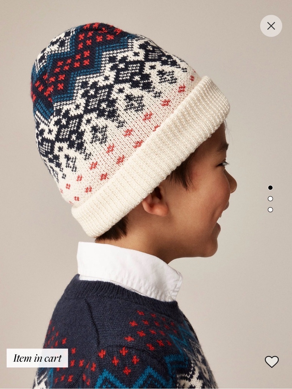 Crewcuts Cream Knit Fair Isle Beanie with Navy, Teal & Red Accents UNISex